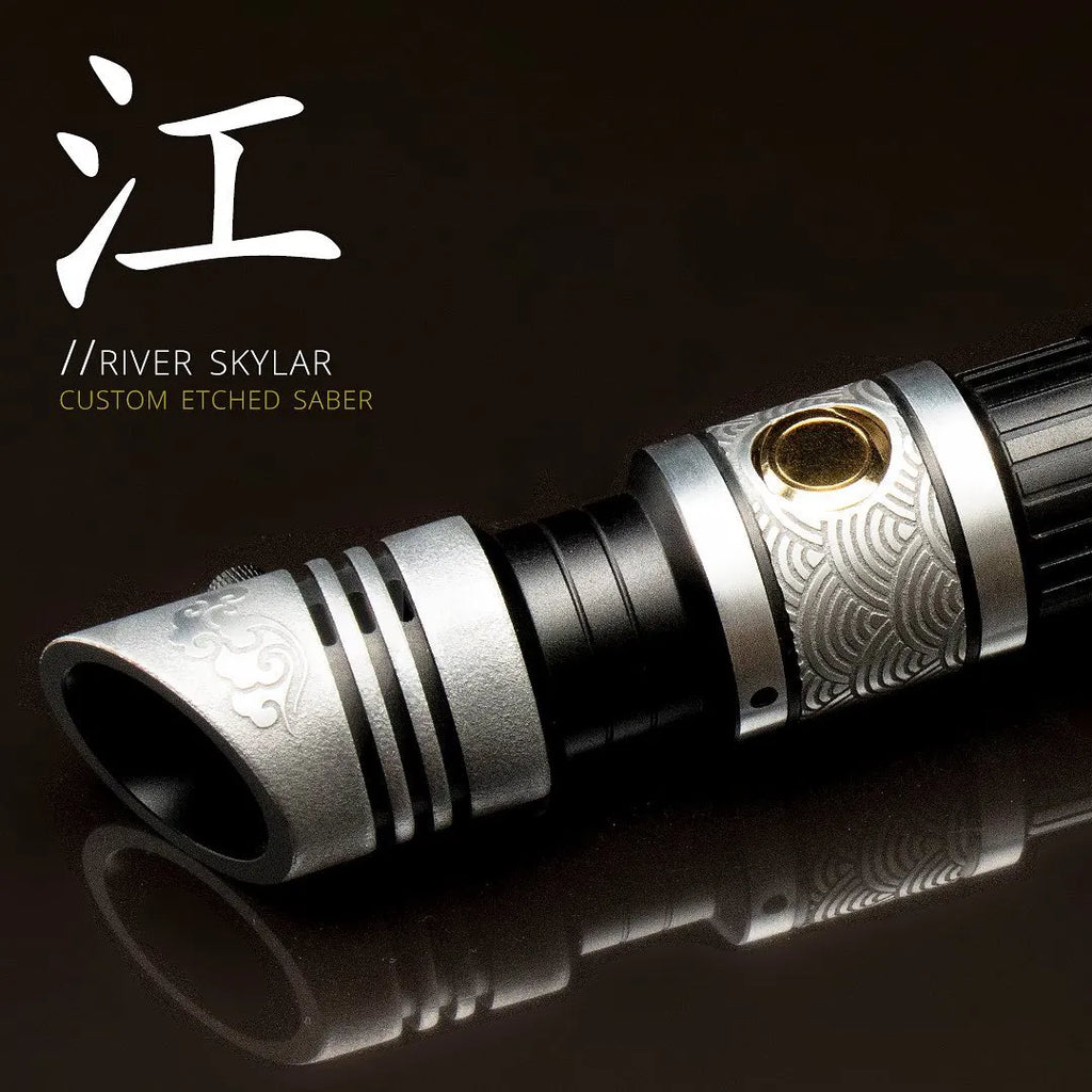 Darth Vader-inspired custom neopixel lightsaber acid etched with Chinese patterns