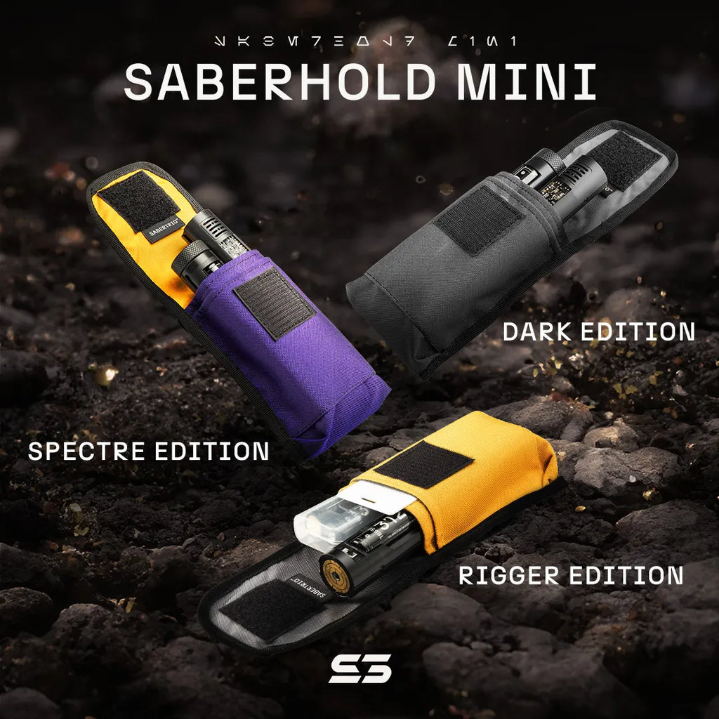 Saberhold Mini tactical pouch for transporting custom neopixel lightsaber accessories in Spectre, Dark, and Rigger editions