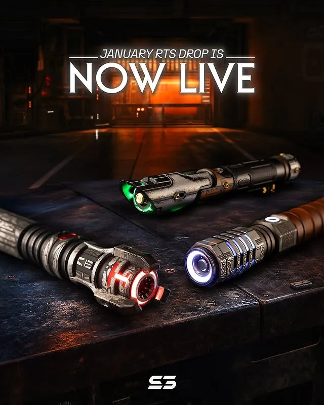 Sith-inspired, Star Wars-inspired, exposed Kyber crystal custom neopixel lightsaber lying on a industrial textured surface