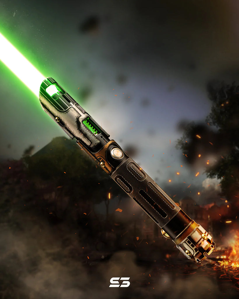 Exposed Kyber crystal custom neopixel lightsaber with a green blade
