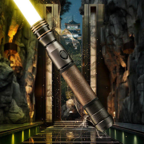 Sabertrio Arclyte “Hikari Goma” Legendary Neopixel lightsaber from the Ready To Ship collection. Glamshot1.