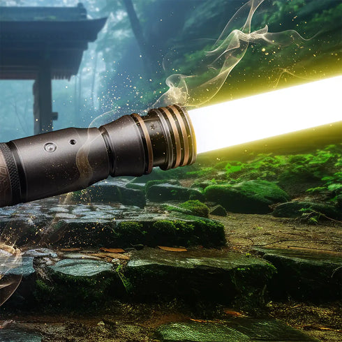 Sabertrio Arclyte “Hikari Goma” Legendary Neopixel lightsaber from the Ready To Ship collection. Glamshot3.