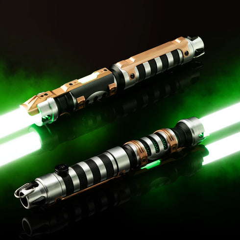 Sabertrio Artalus Brushed Silver Black Custom Neopixel lightsaber. With Neopixel Blade.