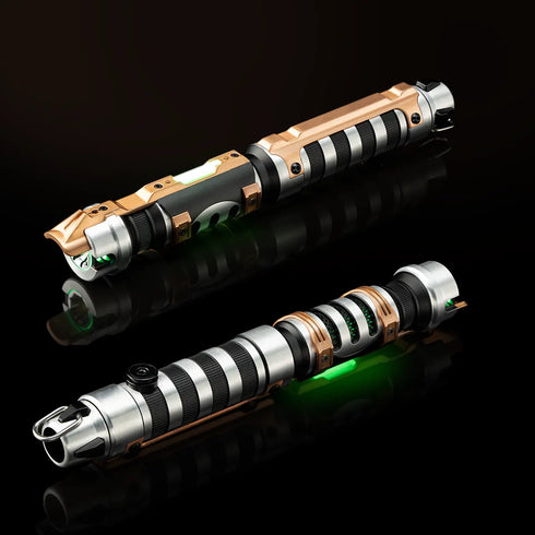 Sabertrio Artalus Brushed Silver Black Custom Neopixel lightsaber. No Blade.