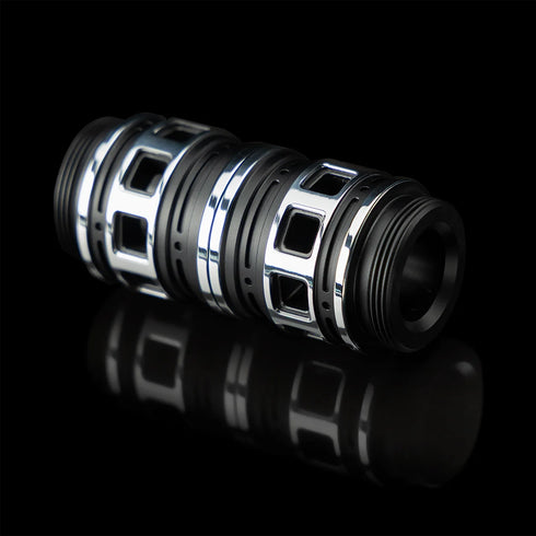 Sabertrio Coupler connector for Saberstaff in Mirrored Silver Black finish.