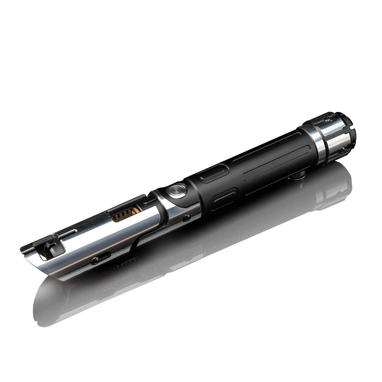 Korvus custom lightsaber with exposed crystal chamber and Neopixel technology