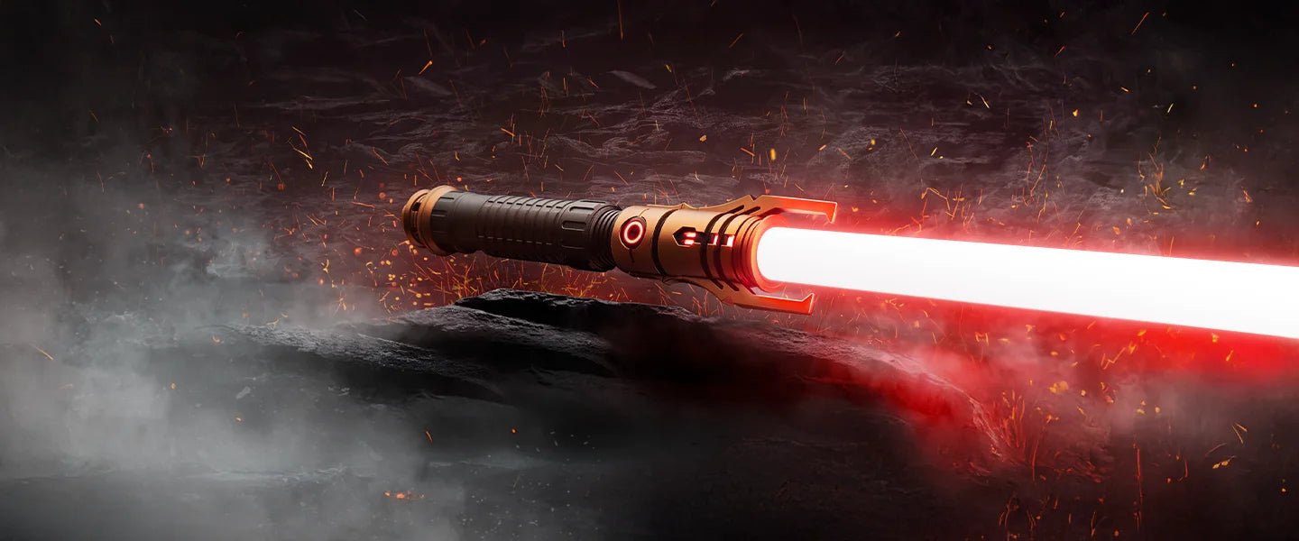 Daemos custom lightsaber with Neopixel technology and emitter prongs