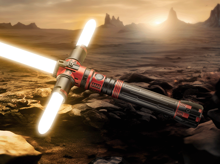 Krosgaard custom lightsaber with Neopixel technology and iconic side blades