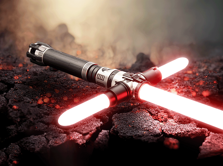 Krosgaard custom lightsaber with Neopixel technology and iconic side blades