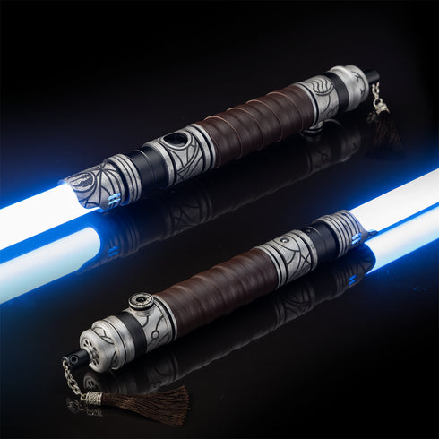 Sabertrio Mirah “Arabesque Silver Black” Legendary Neopixel lightsaber from the Ready To Ship collection.