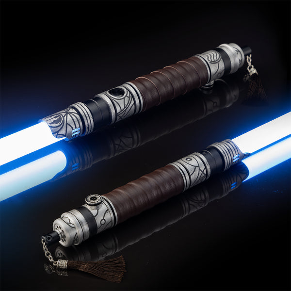Sabertrio Mirah “Arabesque Silver Black” Legendary Neopixel lightsaber from the Ready To Ship collection.