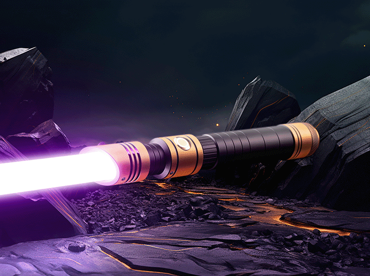 Skylar custom lightsaber with slanted emitter, triple vents, and unique grip design