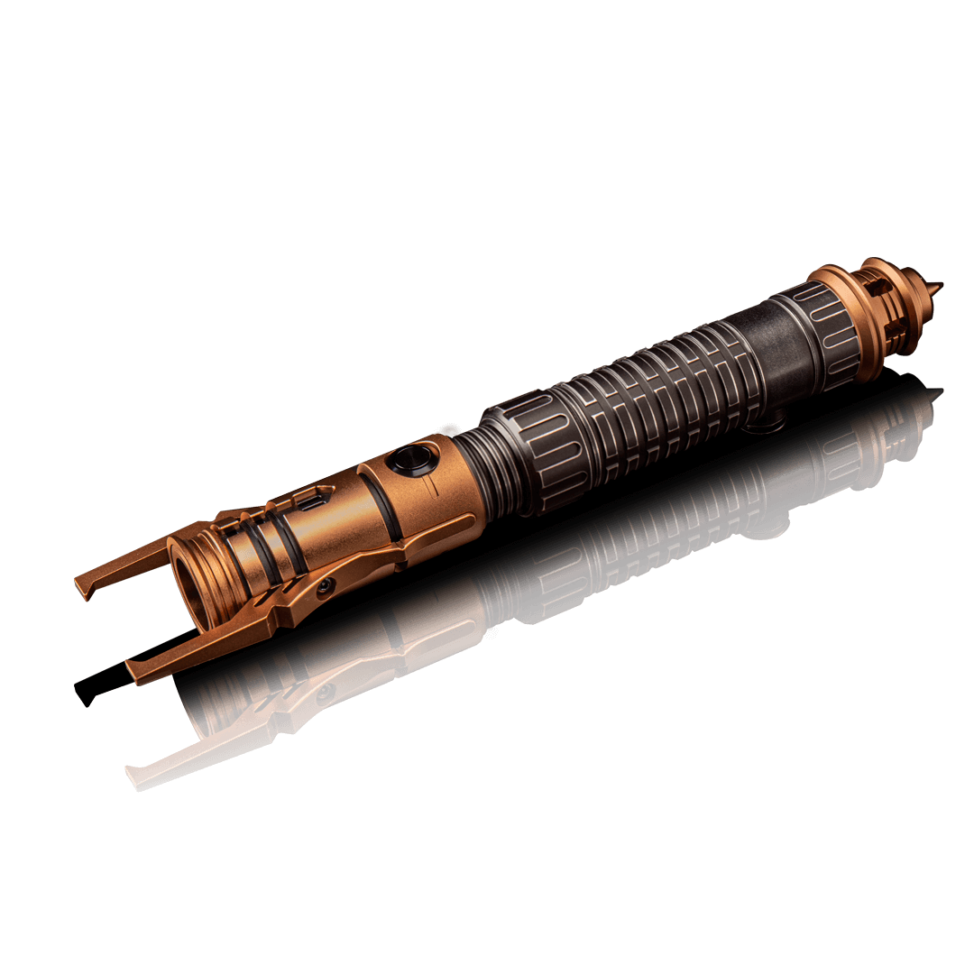Daemos custom lightsaber with Neopixel technology and emitter prongs