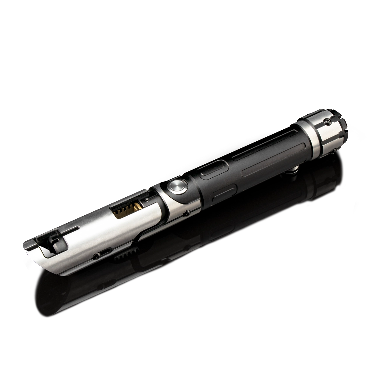 Korvus custom lightsaber with exposed crystal chamber and Neopixel technology