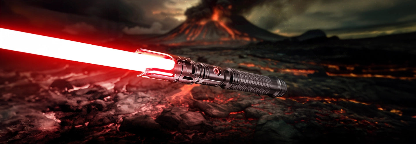 Senza custom lightsaber with Neopixel technology and swappable emitter shrouds