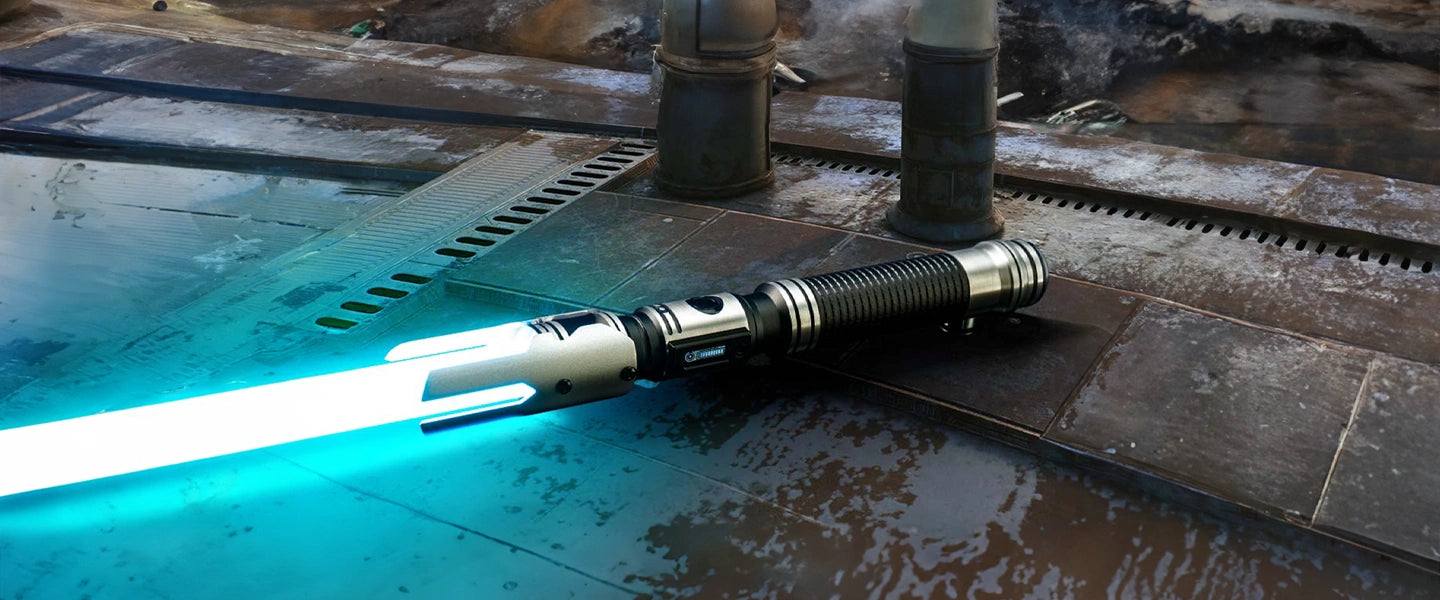 Senza custom lightsaber with Neopixel technology and swappable emitter shrouds